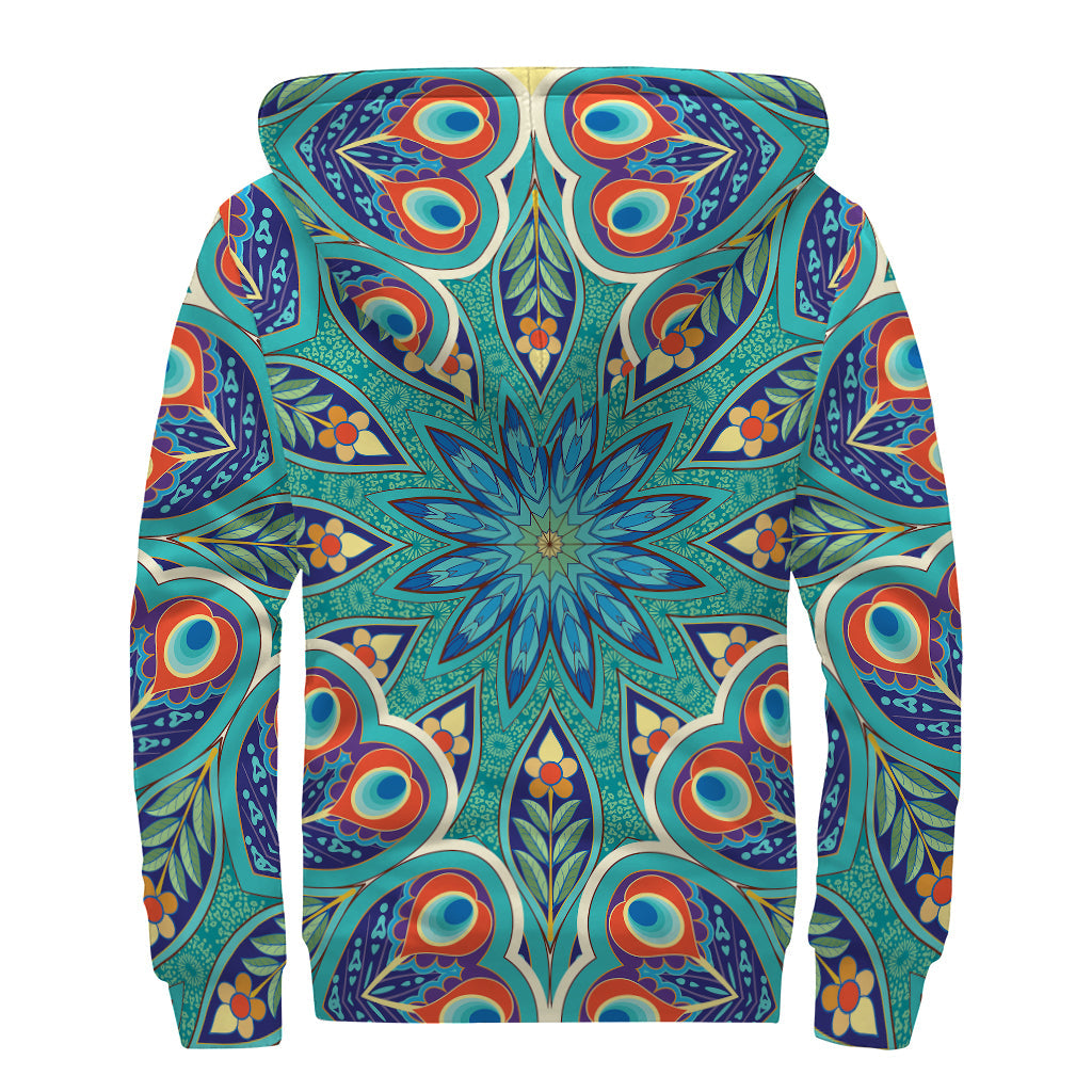 Peacock Feather Floral Sherpa Hoodie for Groovy Hippies - 2