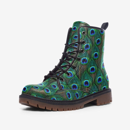 Emerald Blossoms  - Peacock Feathers Vegan Leather Boots Gorgeous Bright Blues And Greens