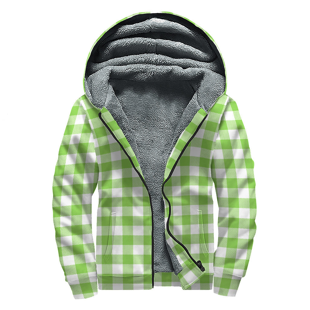 Groovy Green Gingham Sherpa Lined Hoodie for Chic Hippies - 1