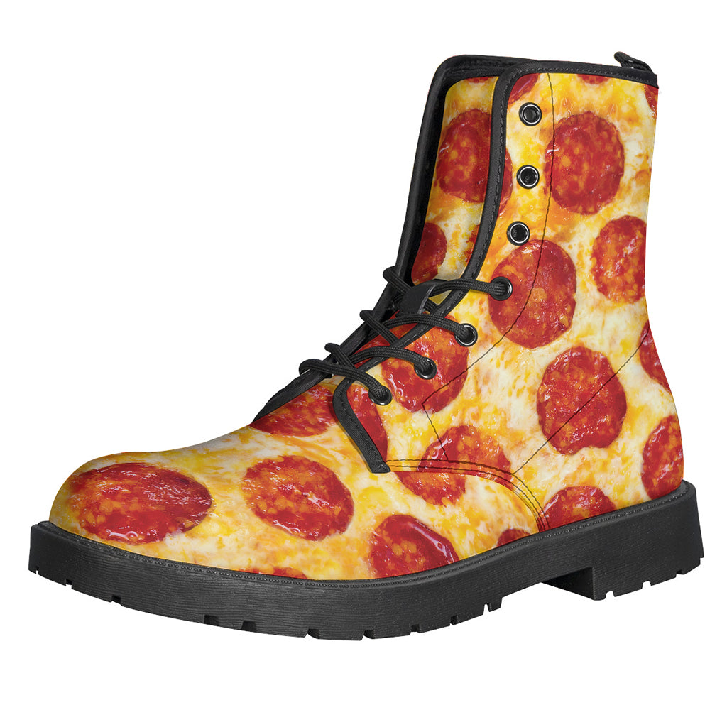 Peace, Love, and Pizza Print Leather Boots for Hippies - 1