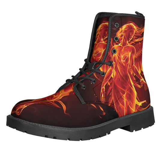 Phoenix Angel Print Leather Boots: The Ultimate Hippie Footwear - 1