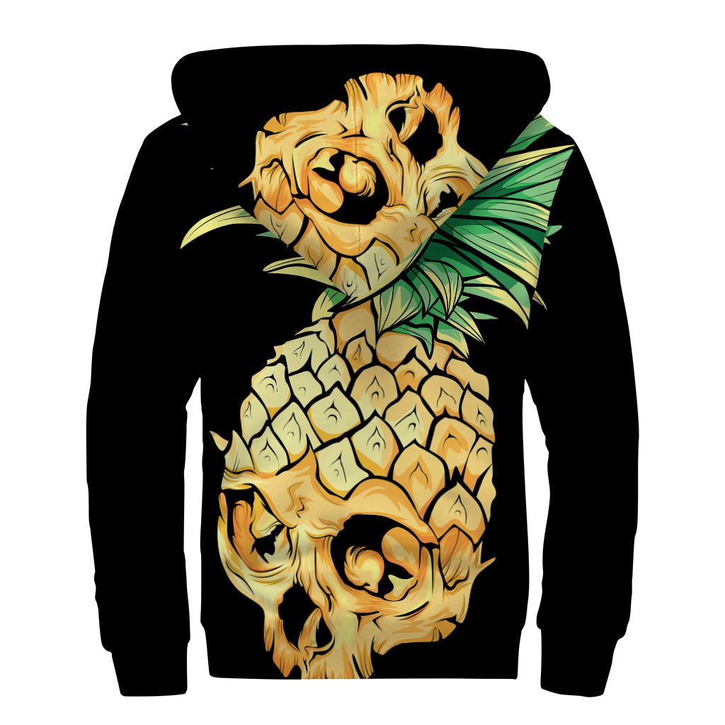 Pineapple Skull Print Sherpa Lined Zip Up Hoodie: Embrace Your Inner Hippie Vibe - 2