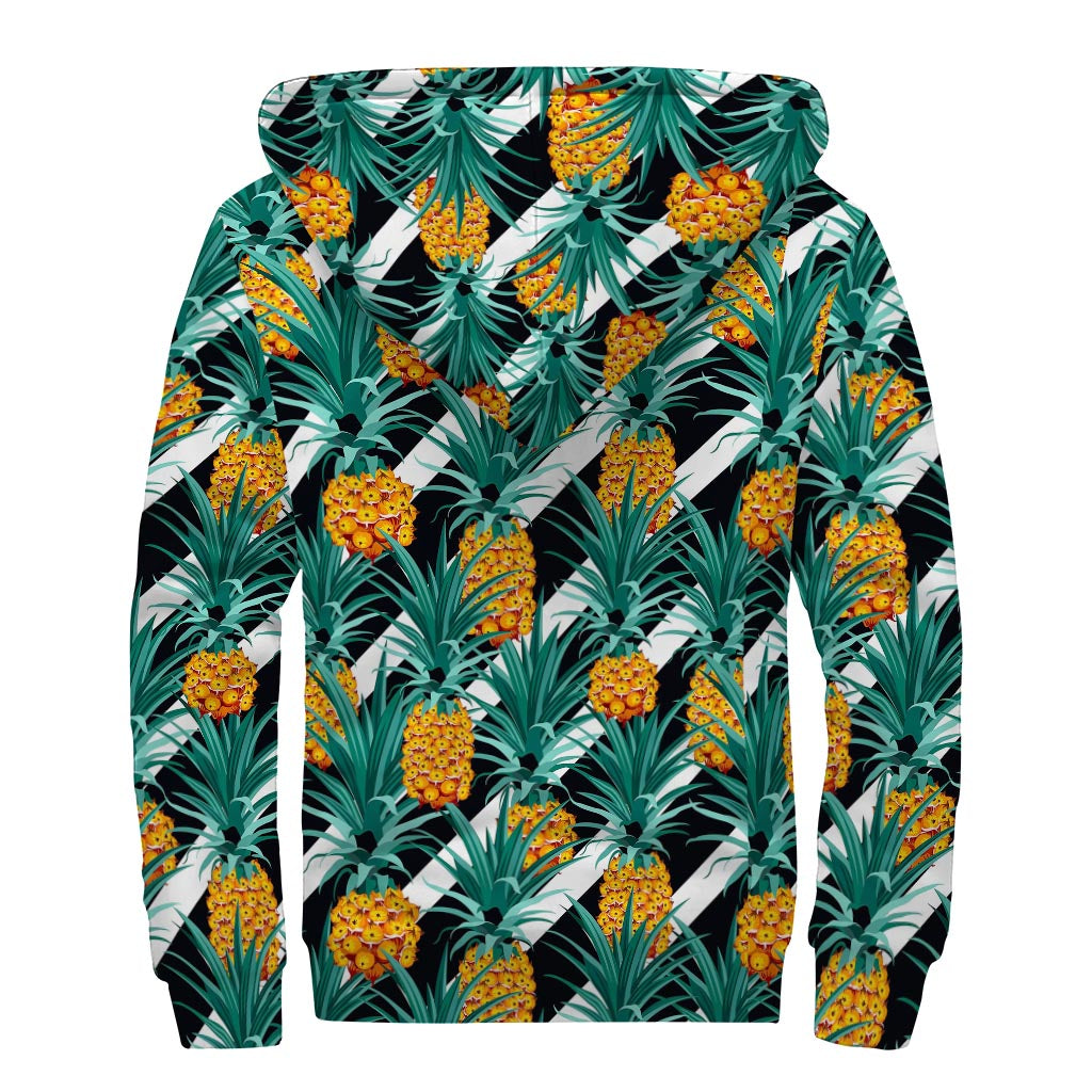 Pineapple Striped Pattern Print Sherpa Lined Zip Up Hoodie for Fashionable Hippies - 2