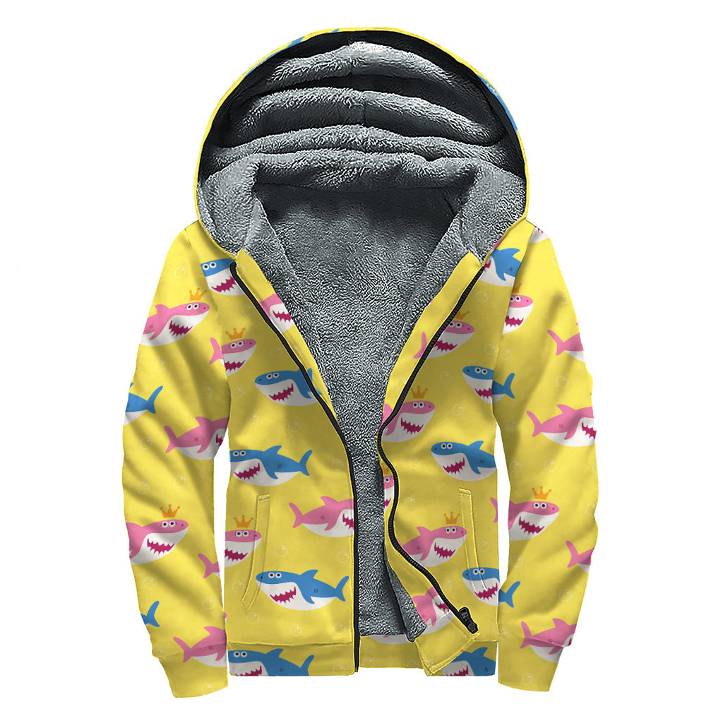 Pink and Blue Shark Pattern Hippies Sherpa Lined Zip Up Hoodie - 1