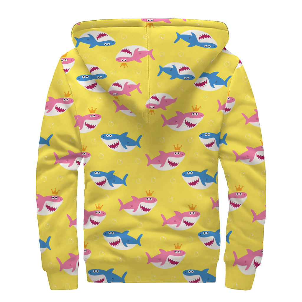 Pink and Blue Shark Pattern Hippies Sherpa Lined Zip Up Hoodie - 2