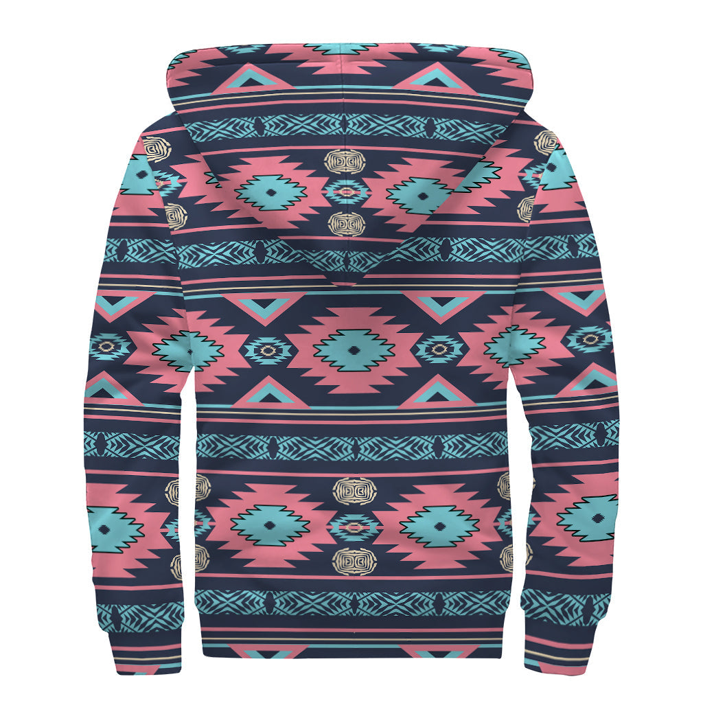 Groovy Pink and Blue Southwestern Sherpa Hoodie for Free-Spirited Hippies - 2