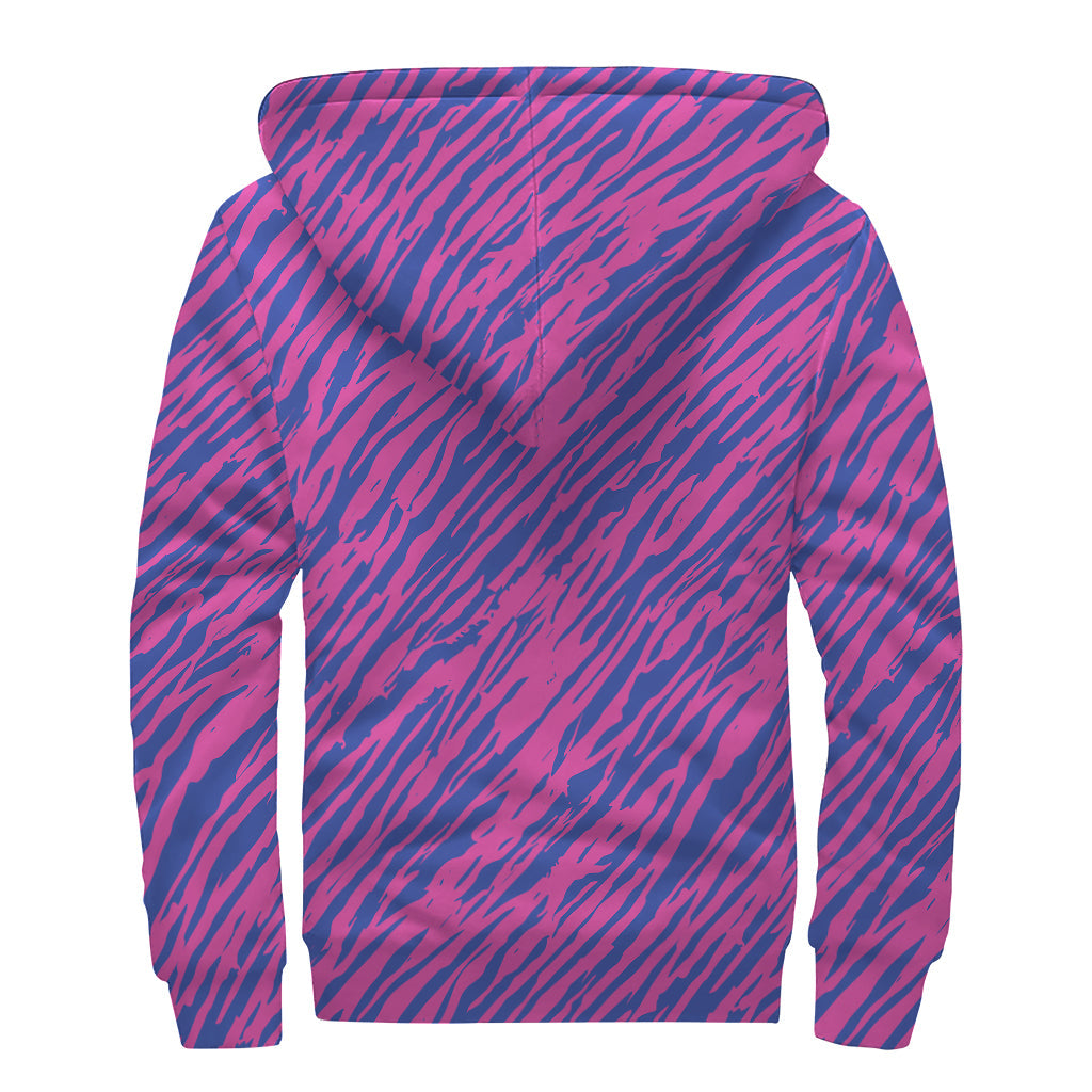 Groovy Pink and Blue Zebra Stripes Print Sherpa Lined Zip Up Hoodie for Modern Hippies - 2