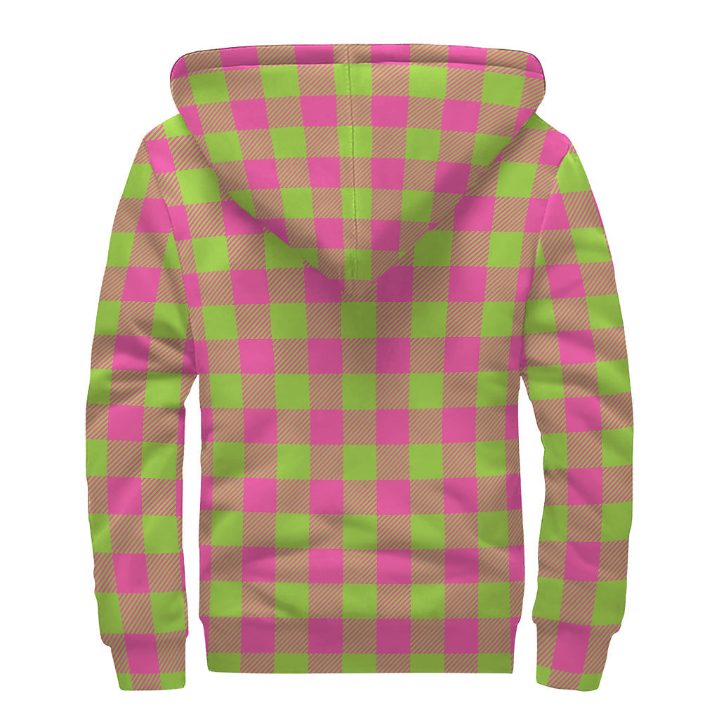 Pink and Green Buffalo Plaid Sherpa-lined Zip Up Hoodie for the Groovy Hippie - 2