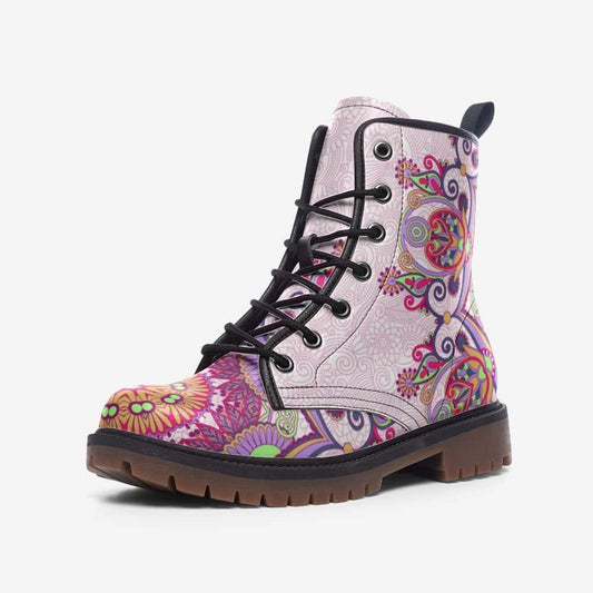 Emerald Blossoms - Pink And Purple Vegan Leather Boots For Hippies