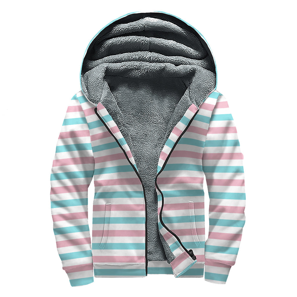 Groovy Vibes: Pink and Teal Striped Sherpa Lined Zip Up Hoodie for Hippie Fashionistas - 1