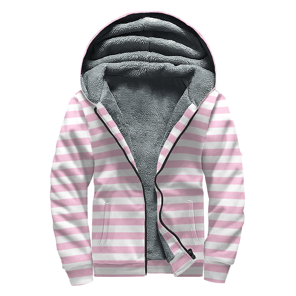 Peace, Love, and Sherpa: Pink and White Striped Hippie Zip Up Hoodie - 1