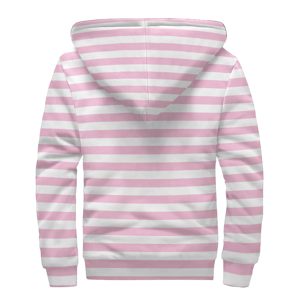 Peace, Love, and Sherpa: Pink and White Striped Hippie Zip Up Hoodie - 2