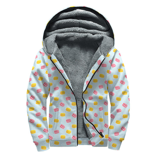 Peace, Love, and Warmth: Pink and Yellow Macaron Pattern Sherpa Lined Hoodie - 1