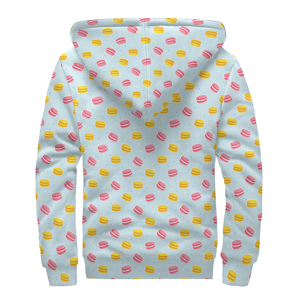 Peace, Love, and Warmth: Pink and Yellow Macaron Pattern Sherpa Lined Hoodie - 2