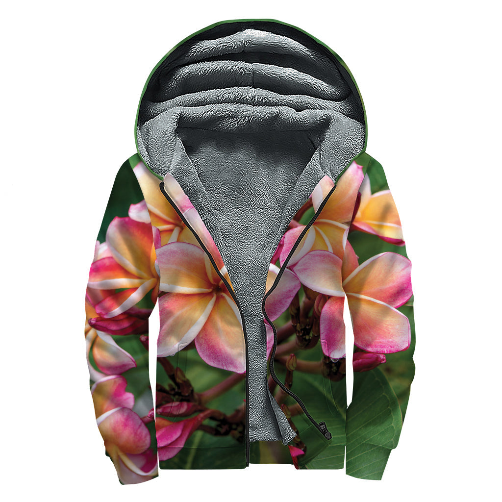 Flower Power Sherpa: Pink and Yellow Plumeria Hoodie for Groovy Hippies - 1