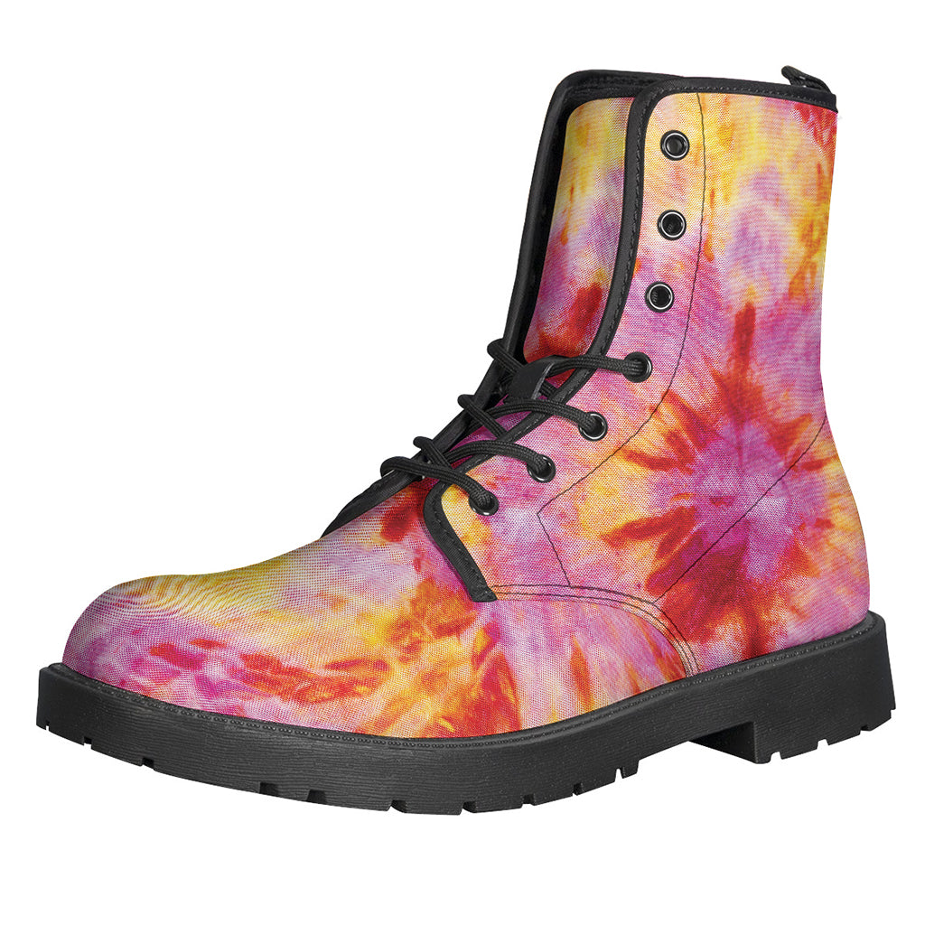 Groovy Pink and Yellow Tie-Dye Leather Lightweight Boots for Modern-Day Hippies - 1