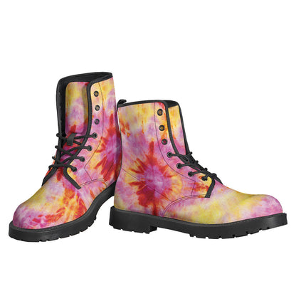 Groovy Pink and Yellow Tie-Dye Leather Lightweight Boots for Modern-Day Hippies - 3