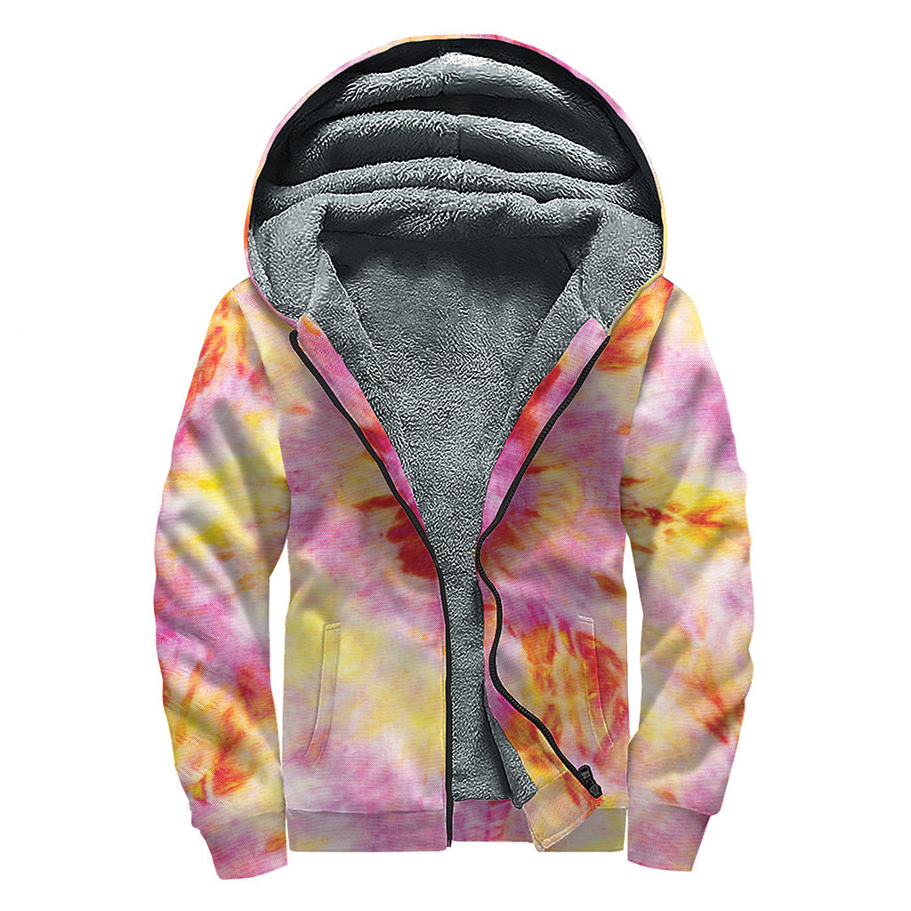 Pink and Yellow Tie Dye Sherpa Lined Hoodie for Groovy Hippies - 1