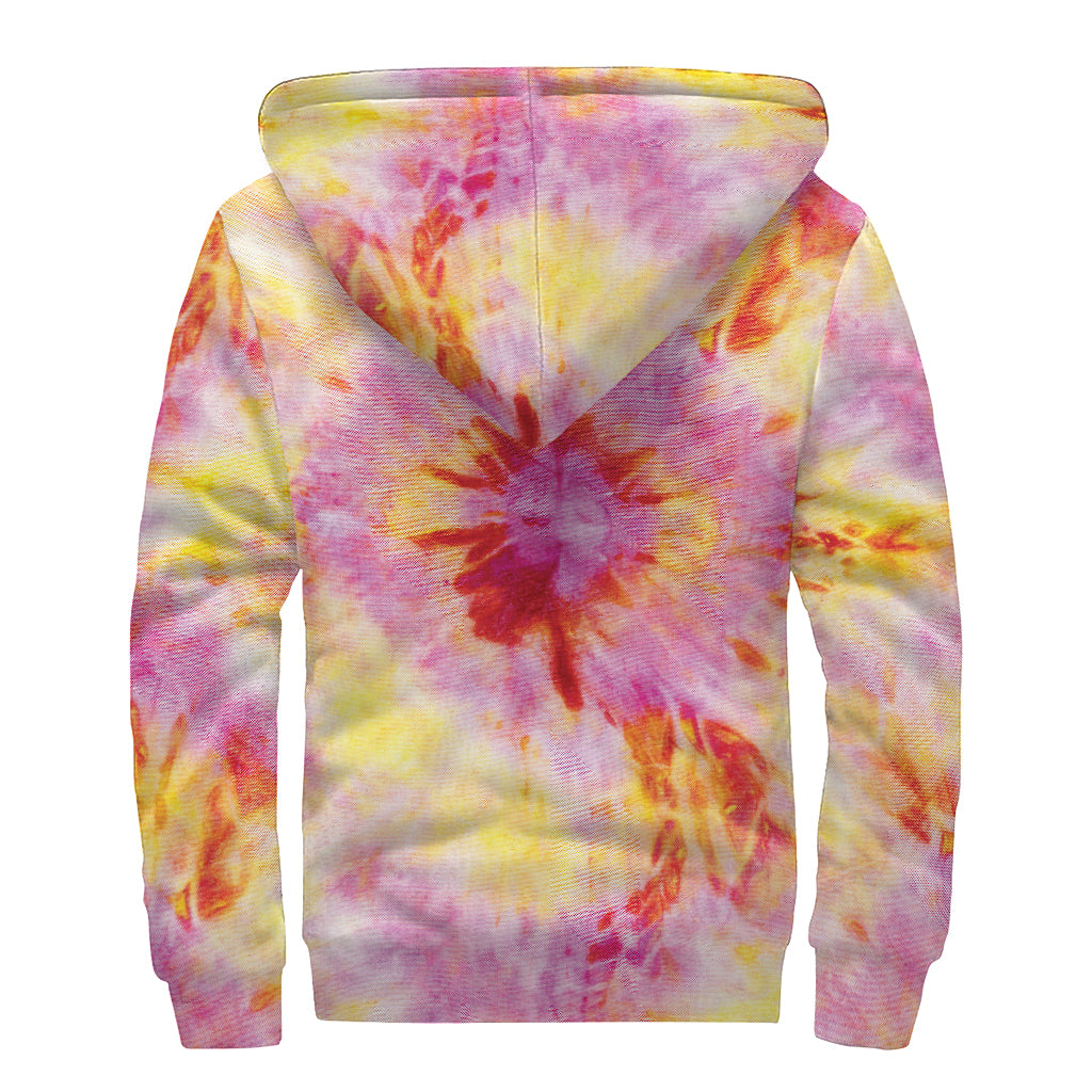 Pink and Yellow Tie Dye Sherpa Lined Hoodie for Groovy Hippies - 2