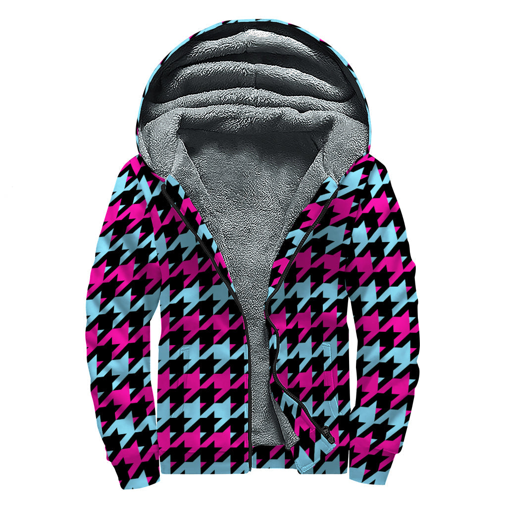 Groovy Houndstooth Sherpa Lined Zip Up Hoodie for Modern Hippies - 1