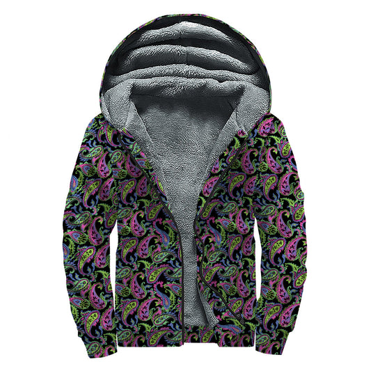 Psychedelic Paisley Dreams: Hippies Sherpa Lined Zip Up Hoodie - 1