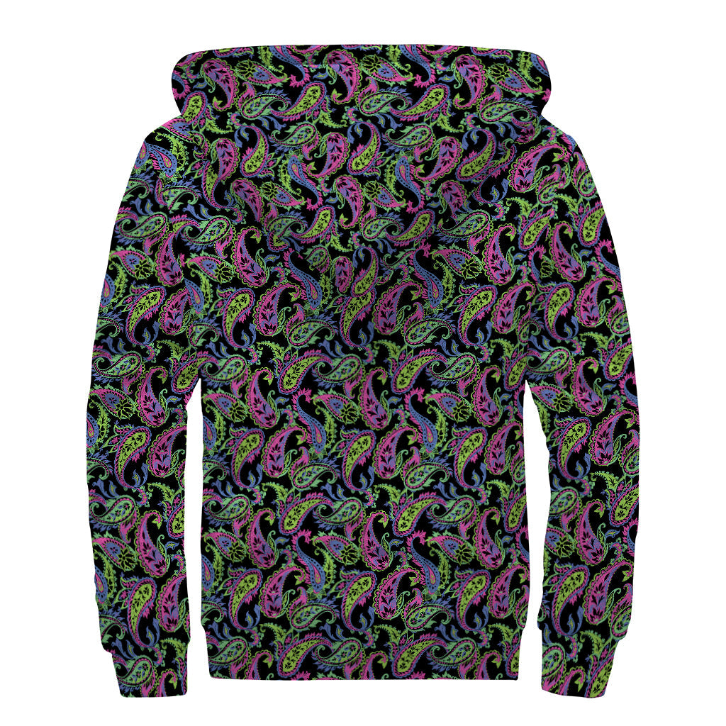 Psychedelic Paisley Dreams: Hippies Sherpa Lined Zip Up Hoodie - 2