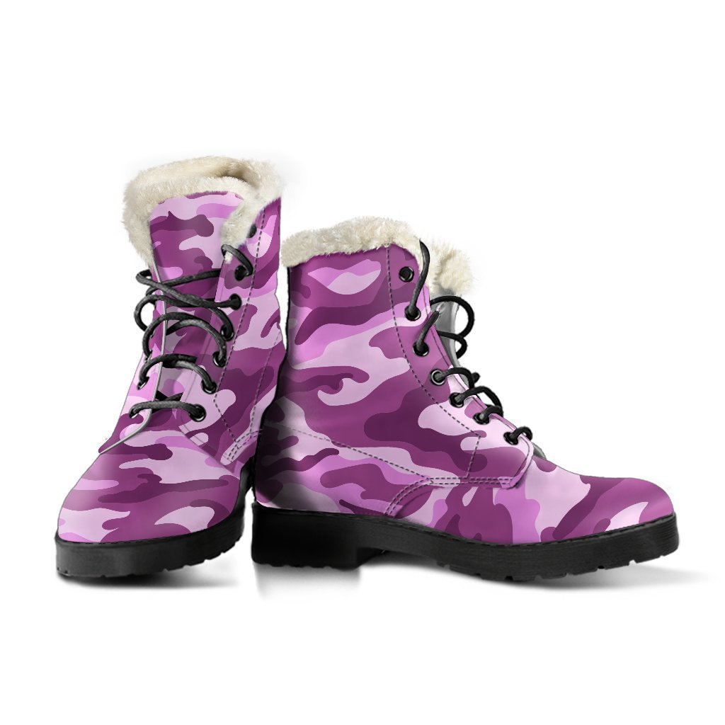 Boho Chic: Pink Camouflage Faux Fur Leather Boots for the Free-Spirited Hippie - 3