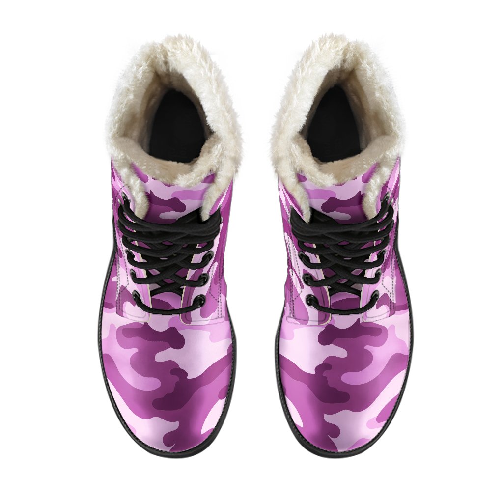 Boho Chic: Pink Camouflage Faux Fur Leather Boots for the Free-Spirited Hippie - 4