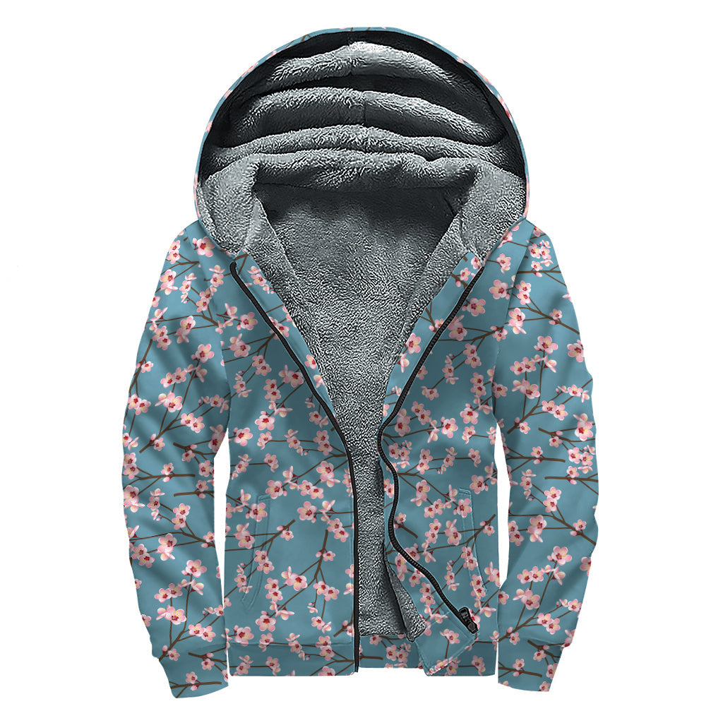 Pink Cherry Blossom Paradise: Embrace the Hippie Vibe with this Sherpa Lined Zip Up Hoodie - 1