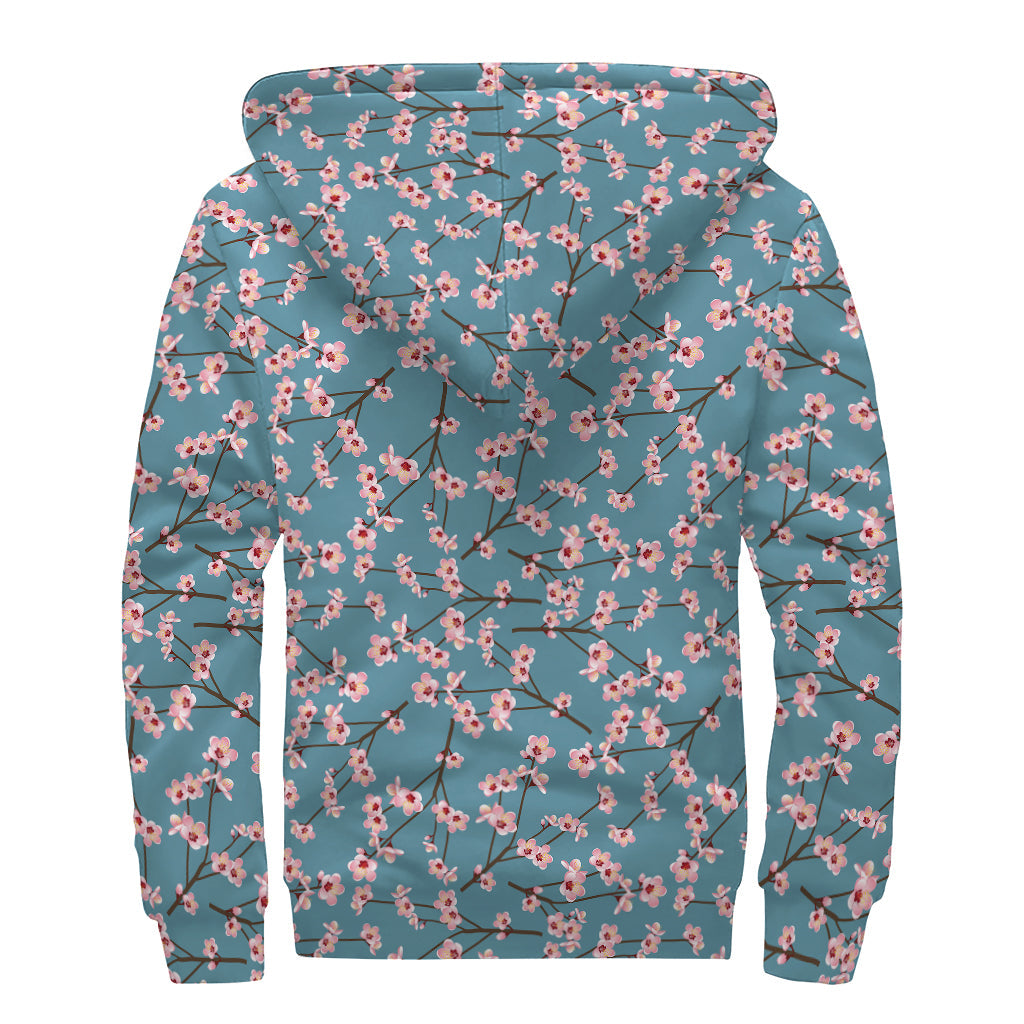 Pink Cherry Blossom Paradise: Embrace the Hippie Vibe with this Sherpa Lined Zip Up Hoodie - 2