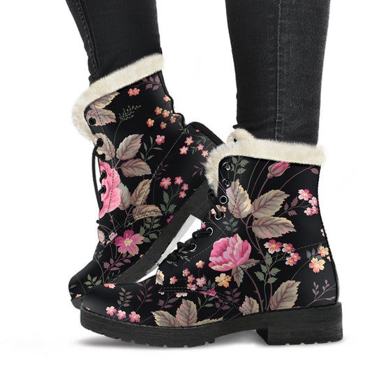 Groovy Floral Faux Fur Leather Boots for the Hippie Soul - 1