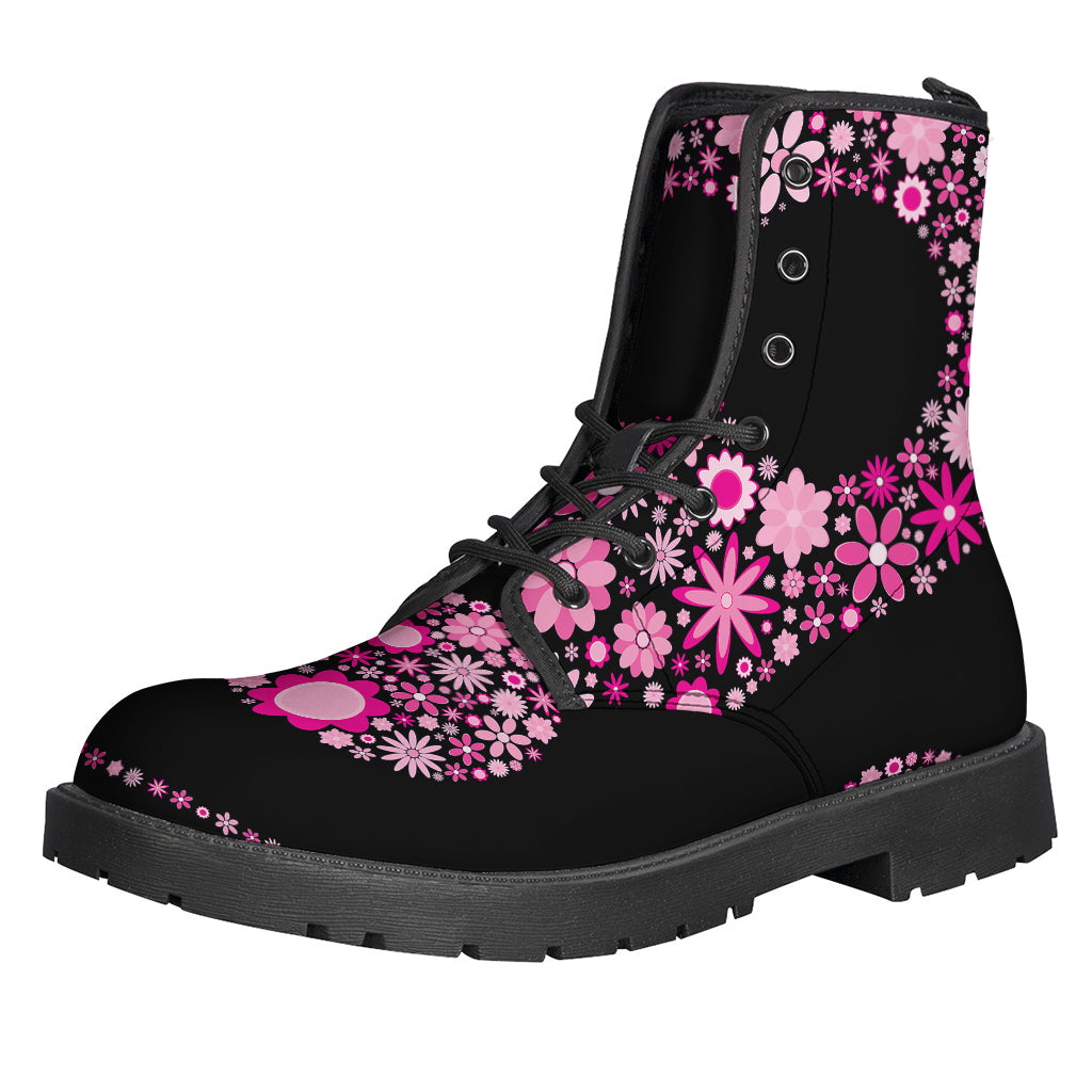 Groovy Vibes: Pink Flowers Yin Yang Leather Boots for the Free-Spirited Hippie - 1