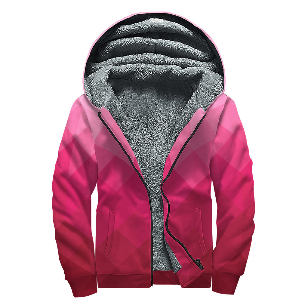 Groovy Pink Geometric Square Pattern Sherpa Lined Zip Up Hoodie for Far Out Hippies - 1