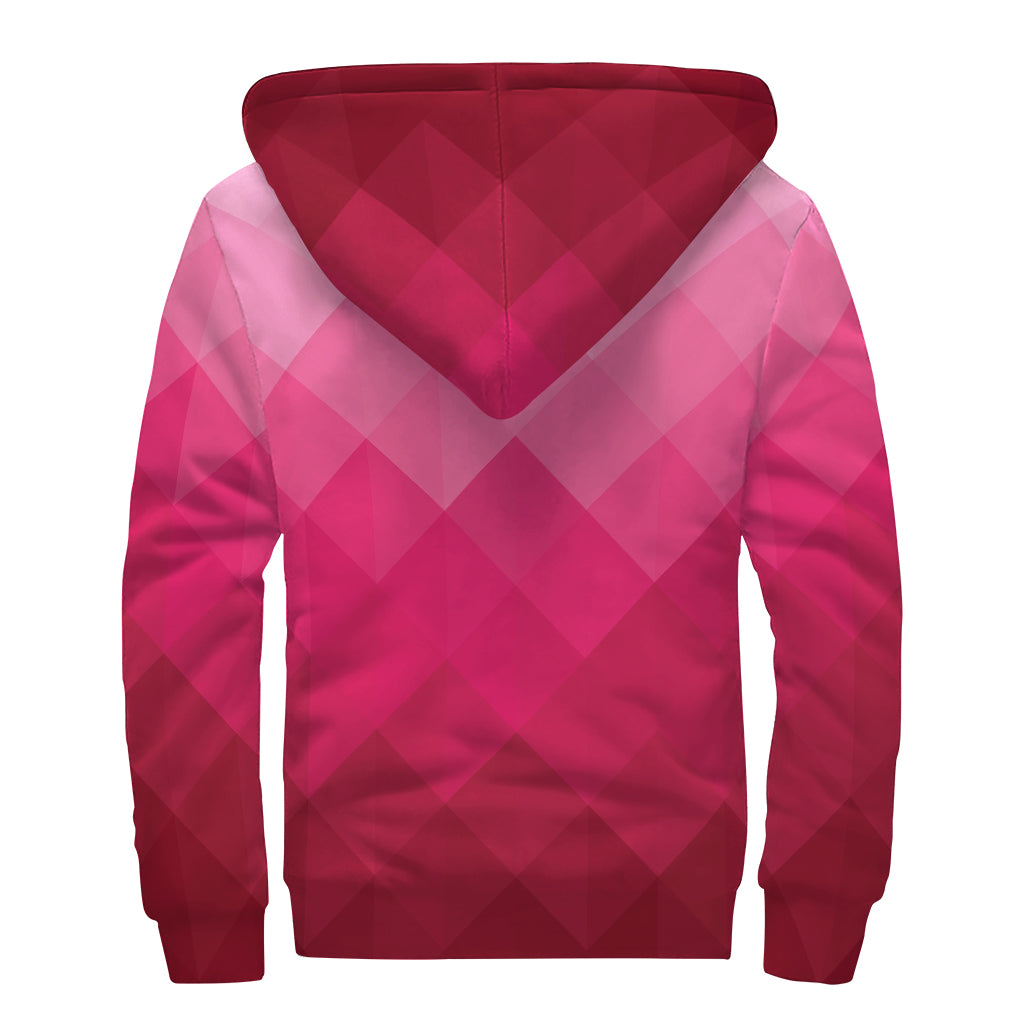 Groovy Pink Geometric Square Pattern Sherpa Lined Zip Up Hoodie for Far Out Hippies - 2