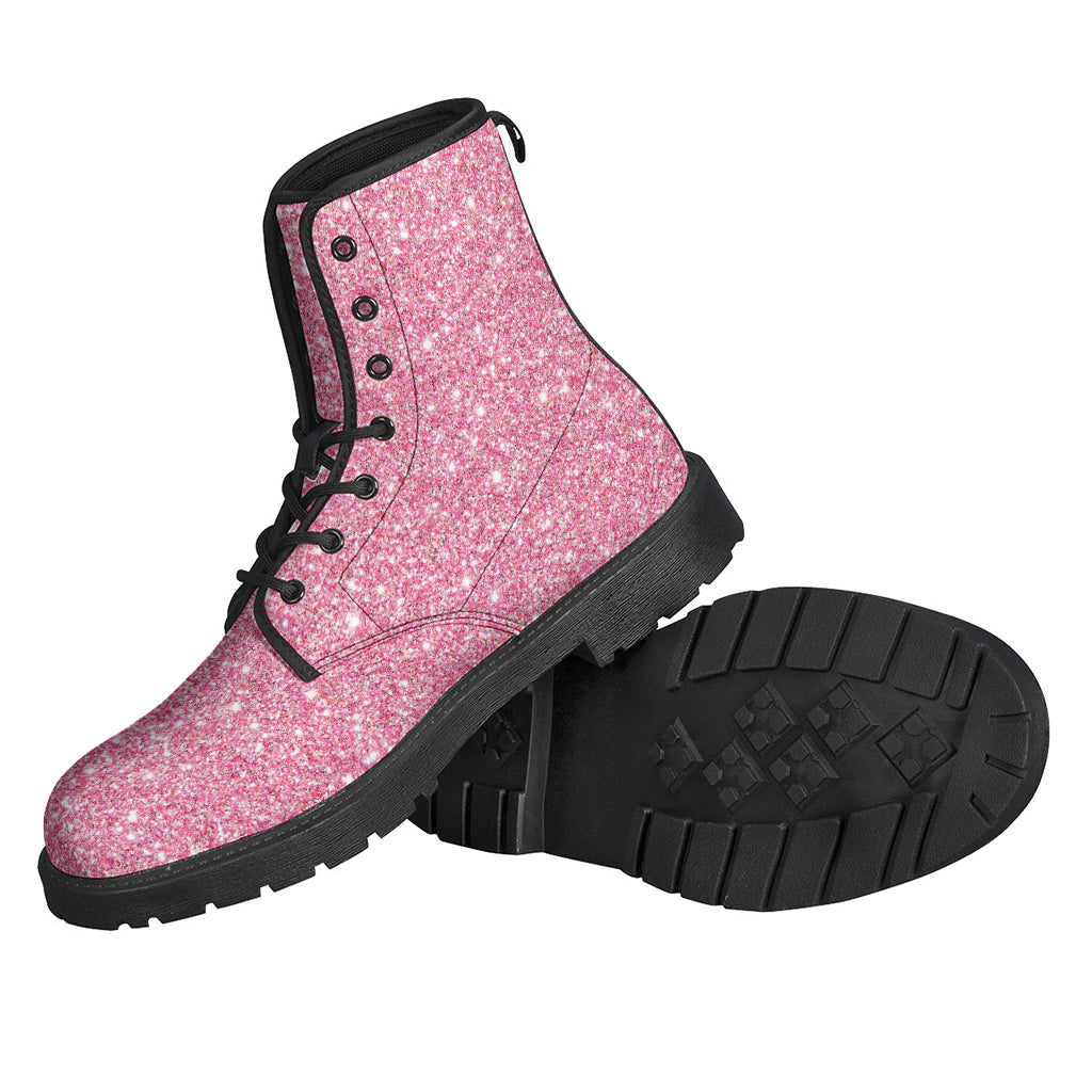 Pink Glitter Print Leather Boots for Groovy Hippies - 2