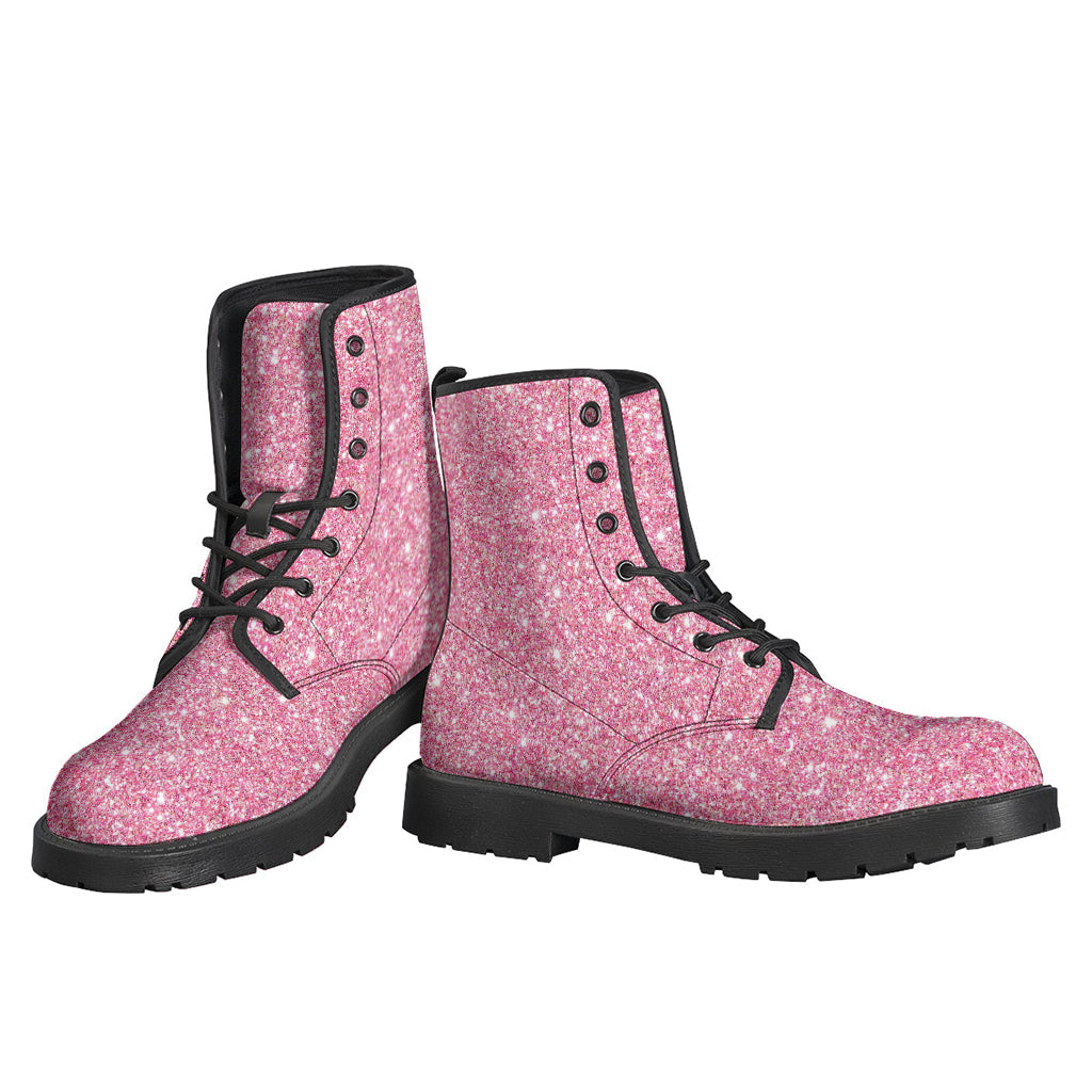 Pink Glitter Print Leather Boots for Groovy Hippies - 3