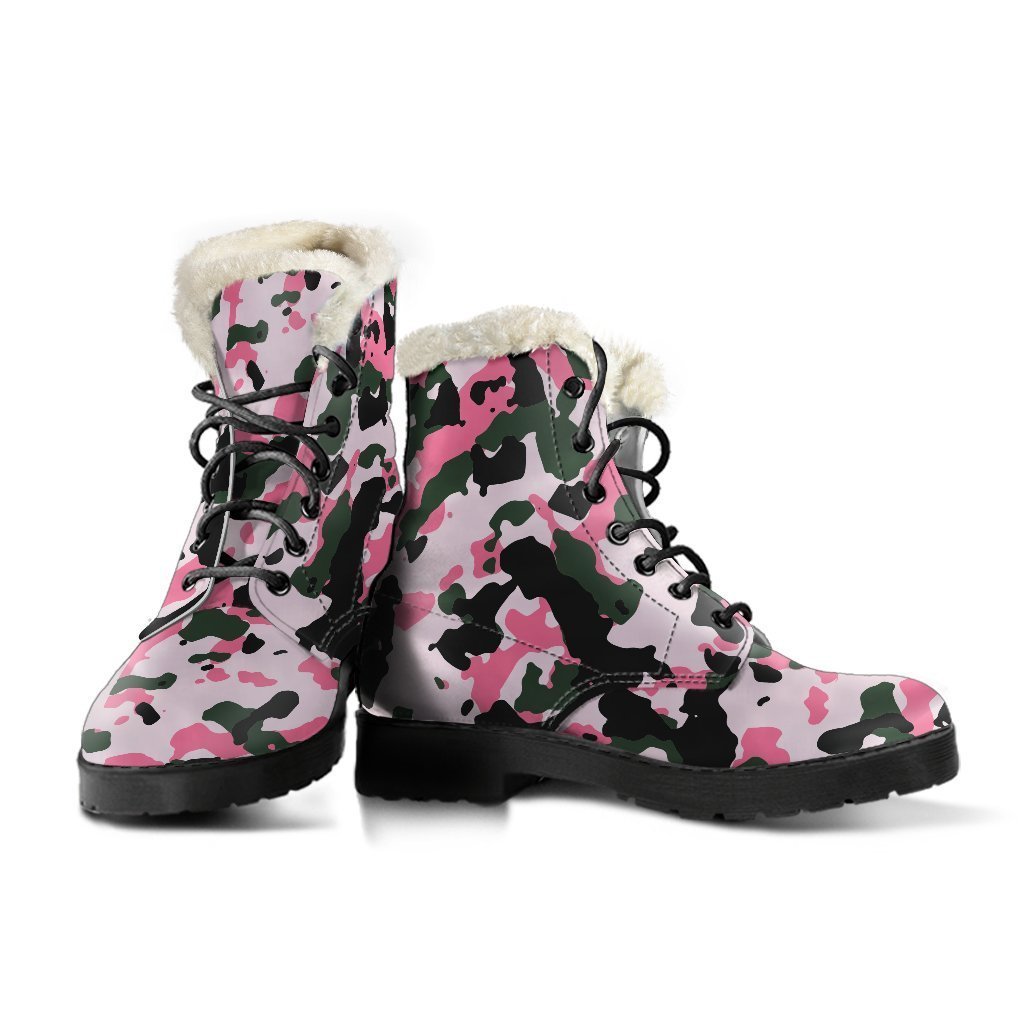 Groovy Camouflage Faux Fur Leather Boots for Hippies - 3