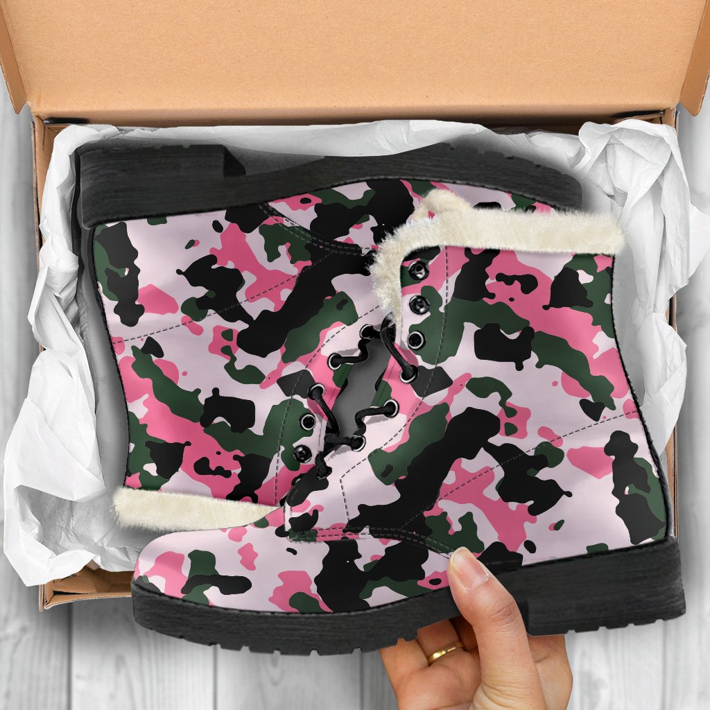 Groovy Camouflage Faux Fur Leather Boots for Hippies - 5