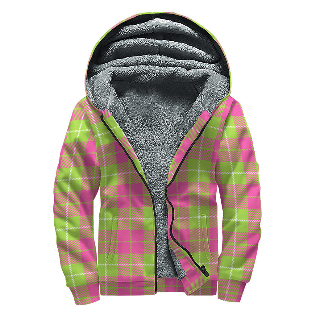 Pink, Green, and White Tartan Sherpa Wrap Hoodie for Boho Babes - 1