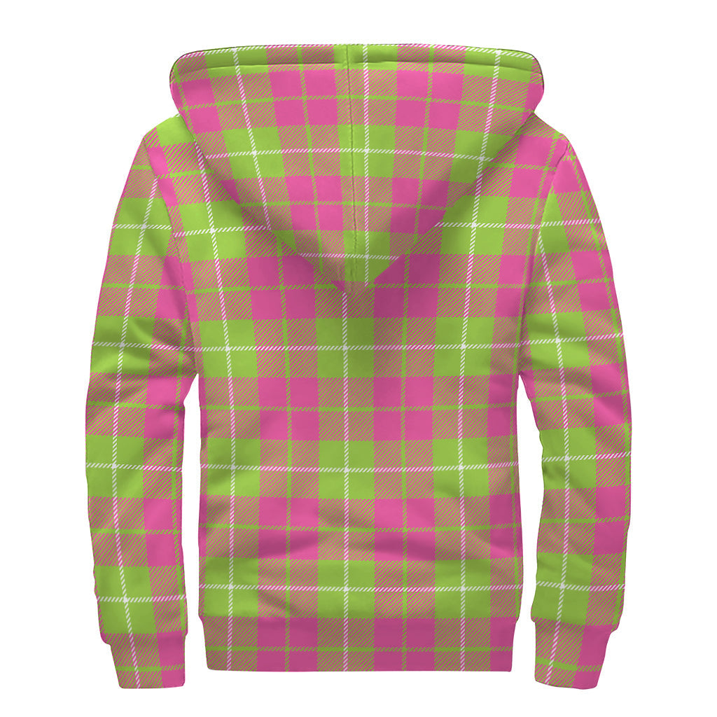 Pink, Green, and White Tartan Sherpa Wrap Hoodie for Boho Babes - 2