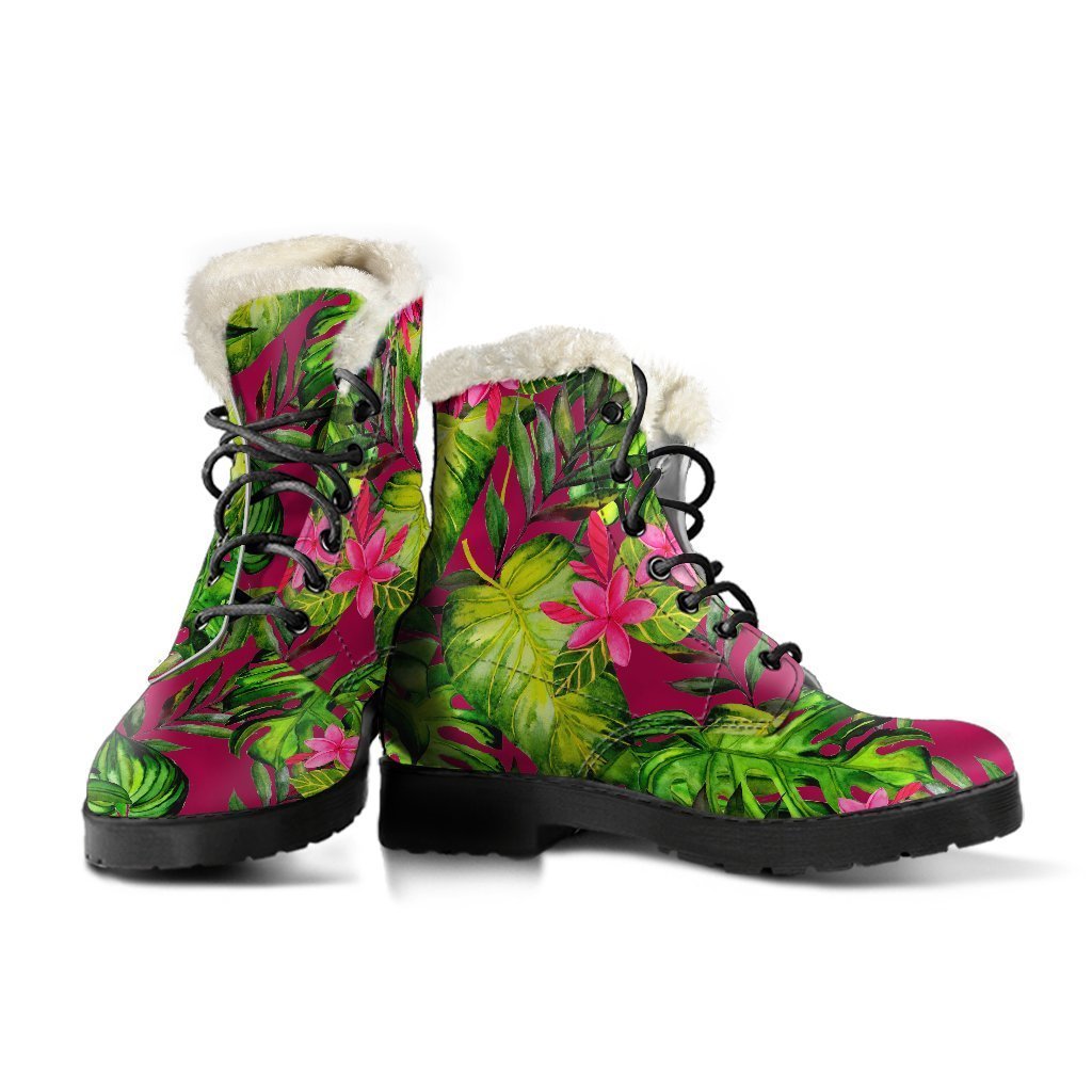 Pink Hawaiian Tropical Faux Fur Leather Boots for Boho Beauties - 3