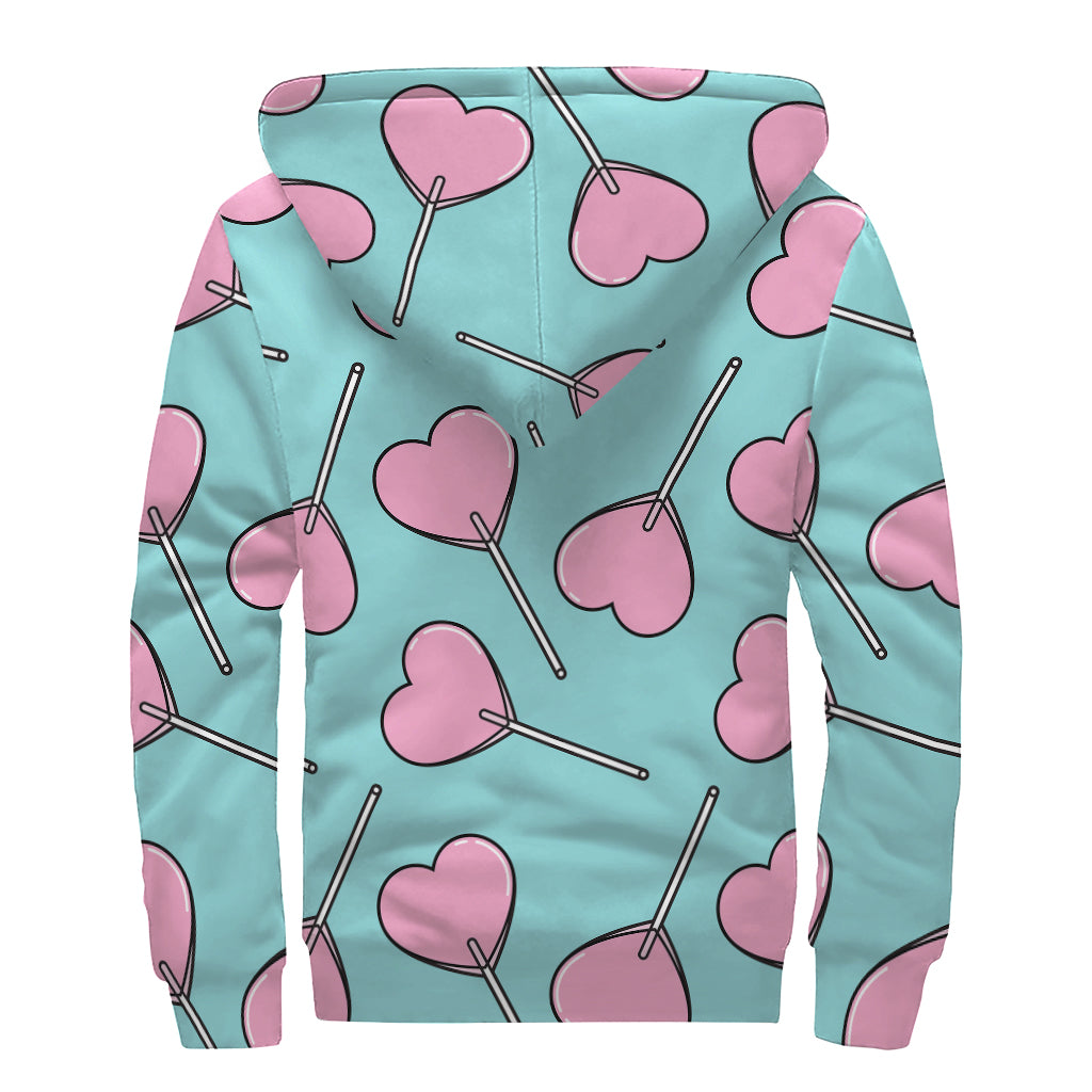 Pink Heart Lollipop Pattern Sherpa Lined Zip Up Hoodie - Embrace Your Inner Hippie - 2