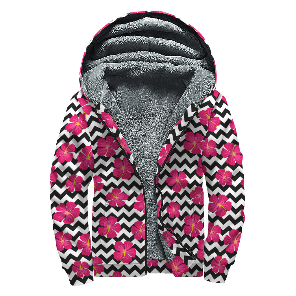 Groovy Hibiscus Zigzag Sherpa Hoodie for Stylish Hippies - 1