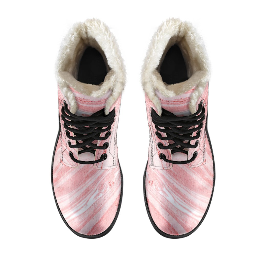 Pretty in Pink: Liquid Marble Faux Fur Leather Boots for Stylish Hippies - 4