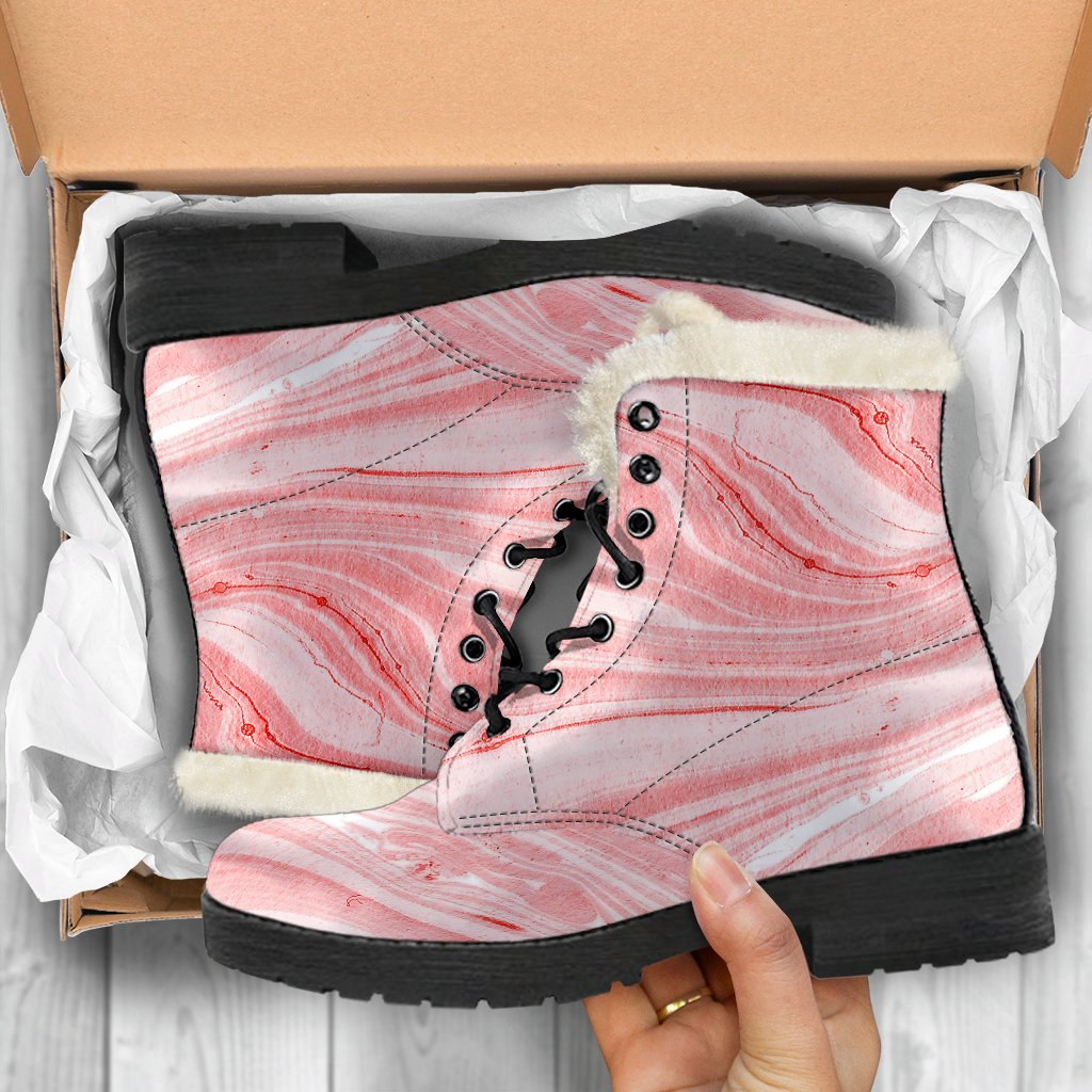 Pretty in Pink: Liquid Marble Faux Fur Leather Boots for Stylish Hippies - 5