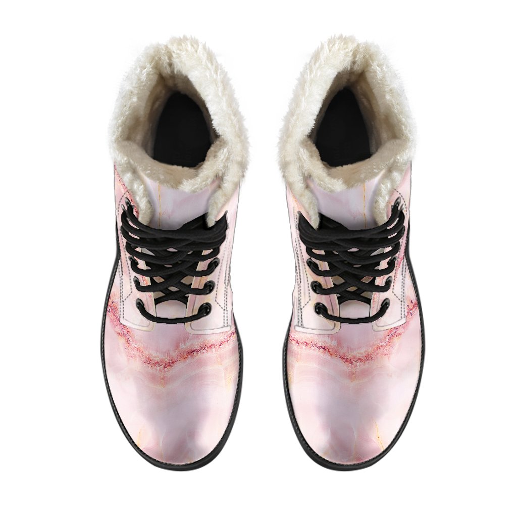 Groovy Vibes Faux Fur Leather Boots - Pink Marble Print - 4