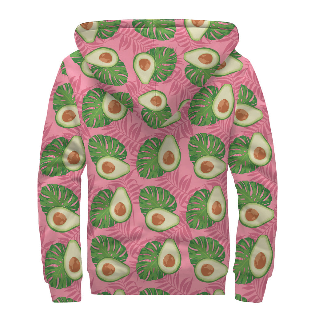 Pink Palm Leaf Avocado Print Sherpa Lined Zip Up Hoodie: Embrace Your Hippie Style in Cozy Comfort - 2