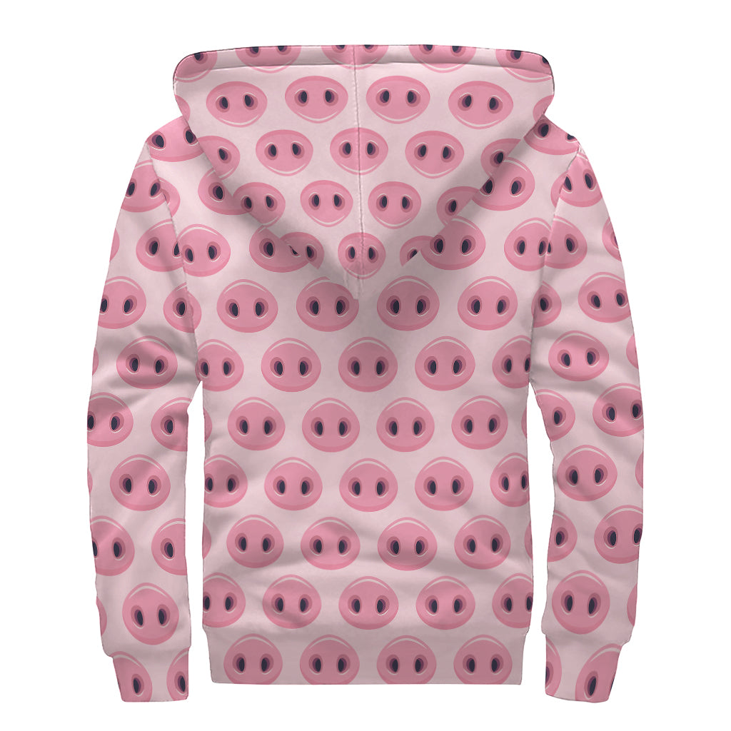 Pink Pig Nose Pattern Sherpa Lined Zip Up Hoodie for Groovy Hippies - 2