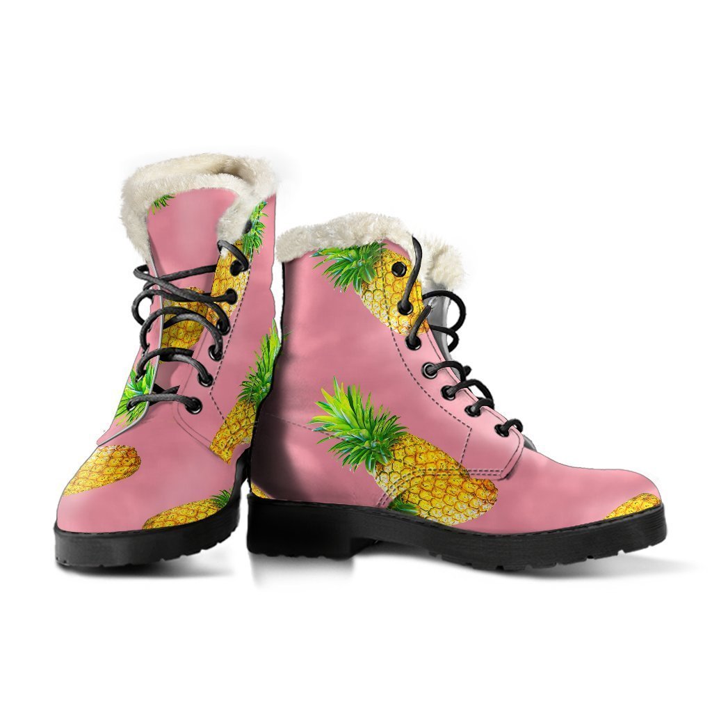 Groovy Pink Pineapple Faux Fur Leather Boots for Trendy Hippies - 3