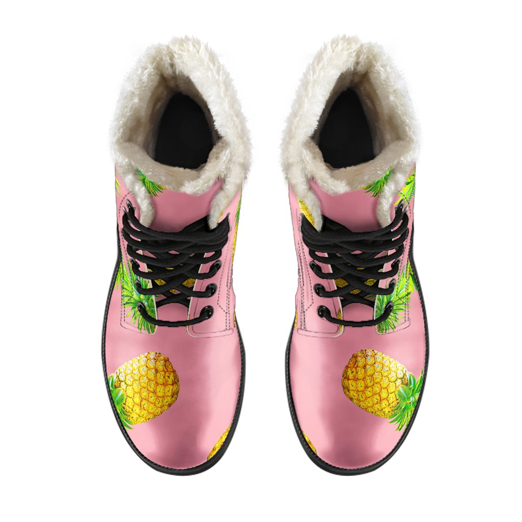 Groovy Pink Pineapple Faux Fur Leather Boots for Trendy Hippies - 4